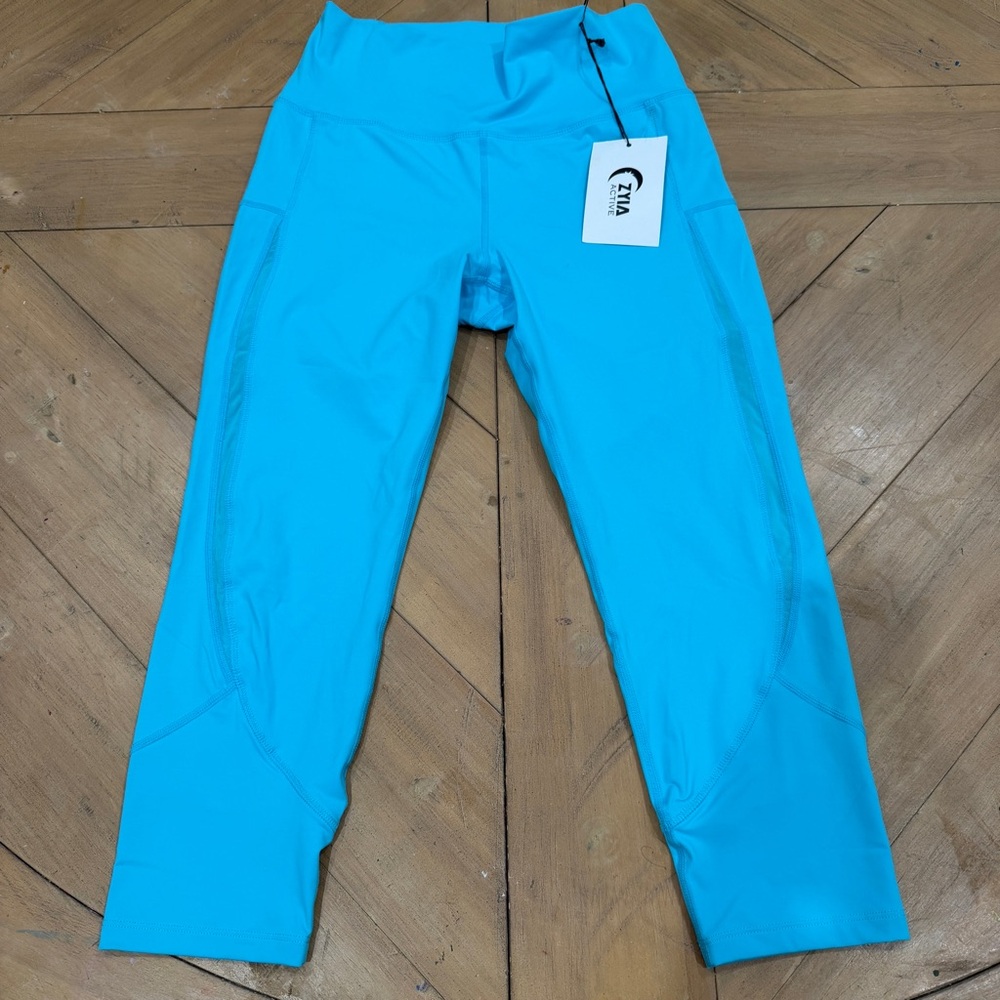 ZYIA Turquoise Mesh High Rise Capri Leggings Size 4 NWT